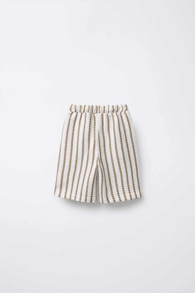 TEXTURED STRIPED SLIM FIT BERMUDA SHORTS