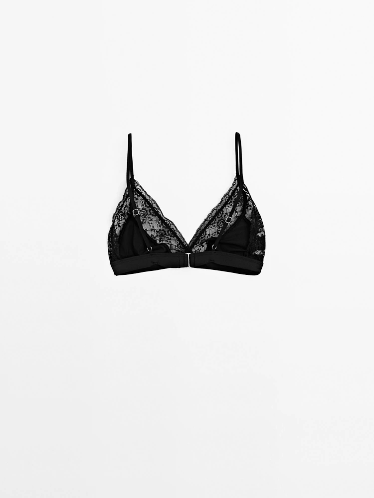 Triangle bra with blonde lace detail - Studio