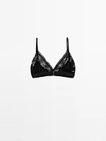 Triangle bra with blonde lace detail - Studio