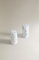 SPLATTERED STONEWARE SALT AND PEPPER SHAKER SET