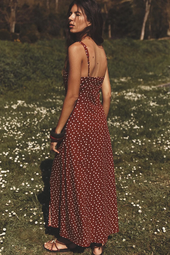 LINEN POLKA DOT MIDI DRESS