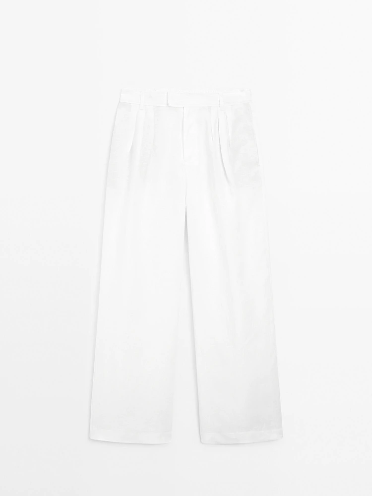 Pantalon triple pince 100 % lin