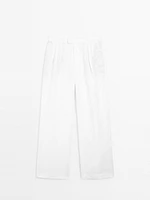 Pantalon triple pince 100 % lin