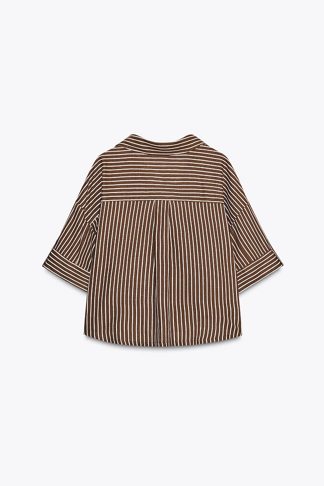 LINEN BLEND CROPPED SHIRT