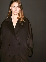 Long double-breasted wool blend coat