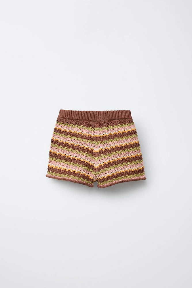 MULTICOLOR STRIPED KNIT SHORTS