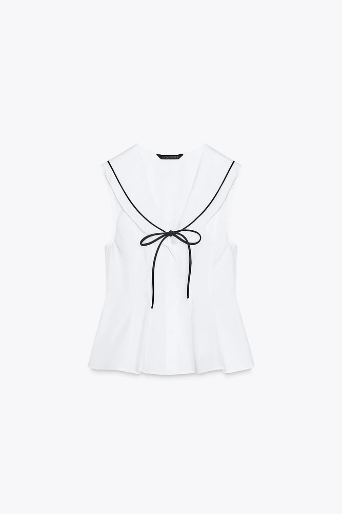 POPLIN TIE TRIM TOP