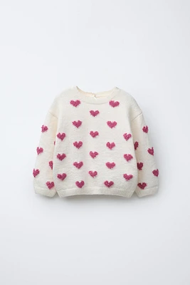 HEART PRINT KNIT SWEATER