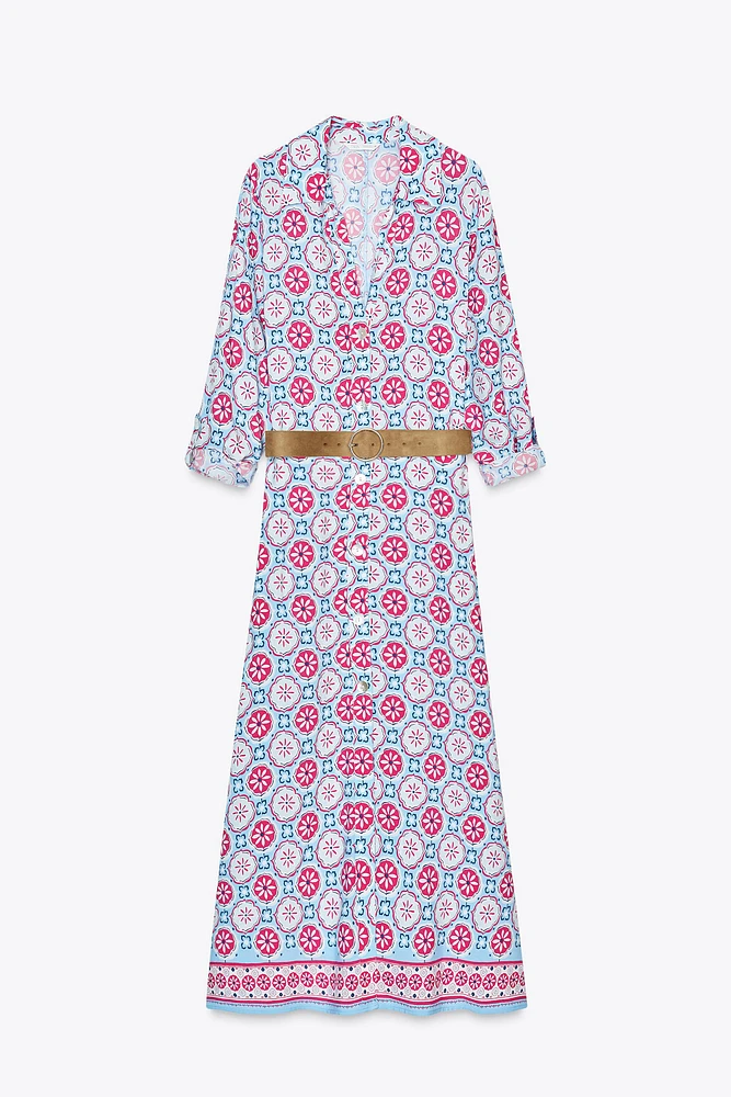 ROBE MIDI IMPRIMÉE CEINTURE