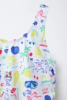 6-14 ANS/ MAILLOT DE BAIN UNE PIÈCE À IMPRIMÉ PLAGE