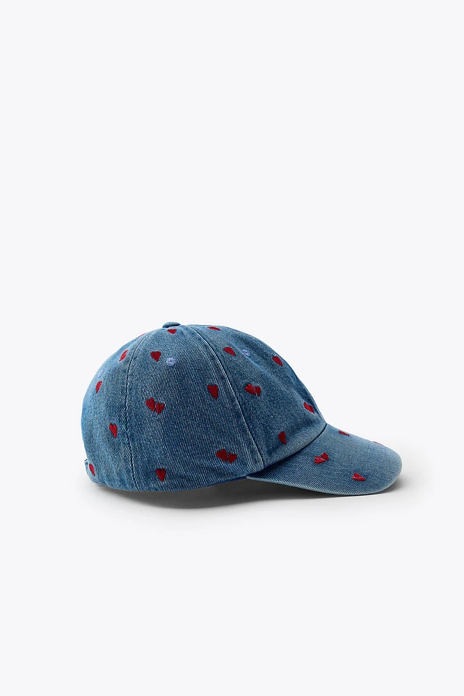 EMBROIDERED DENIM EFFECT CAP