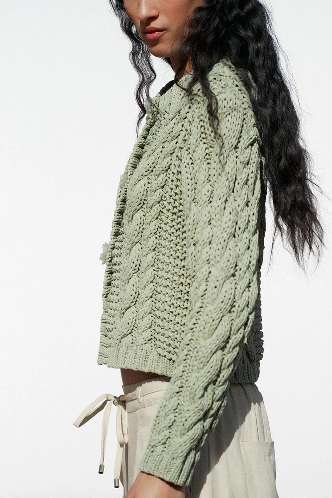 KNIT JACKET WITH FLOWER BUTTONS