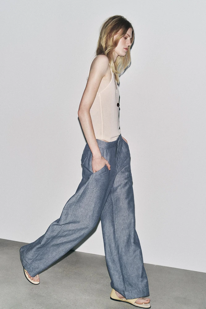 PANTALON JAMBES LARGES AVEC LIN ZW COLLECTION