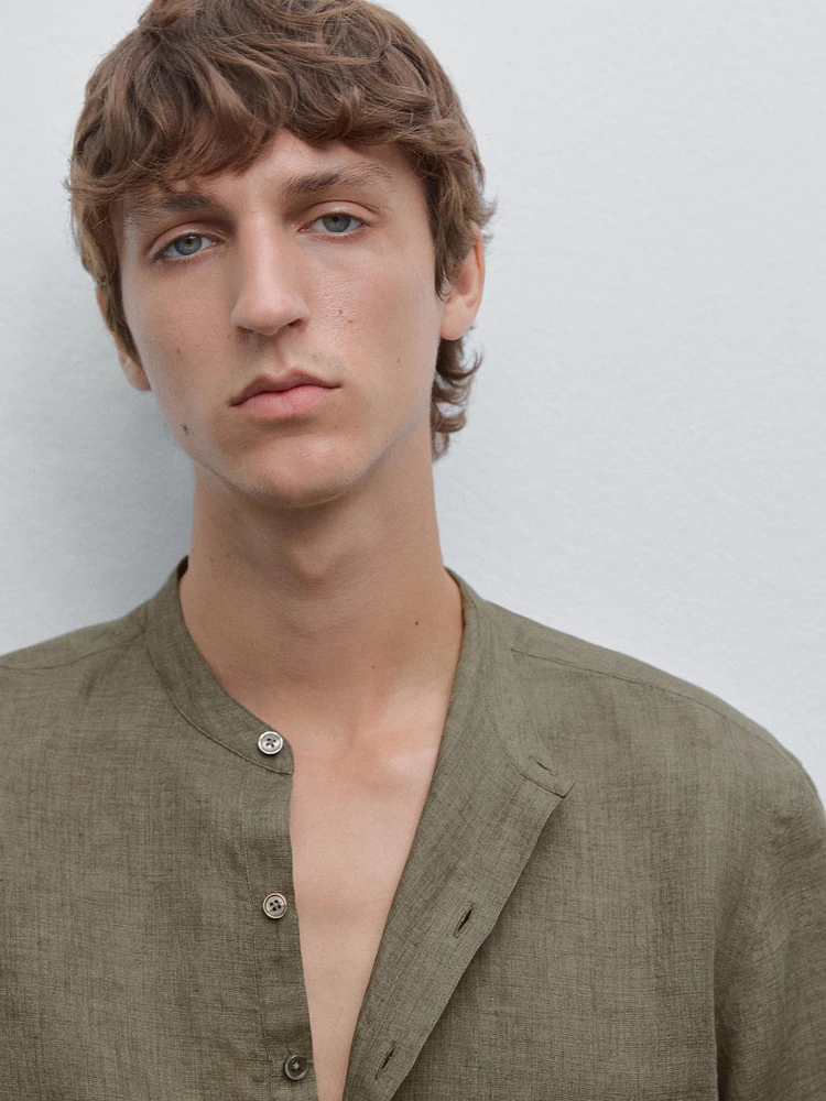 Chemise col mao lin délavé