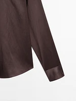 Flowing long sleeve satin shirt