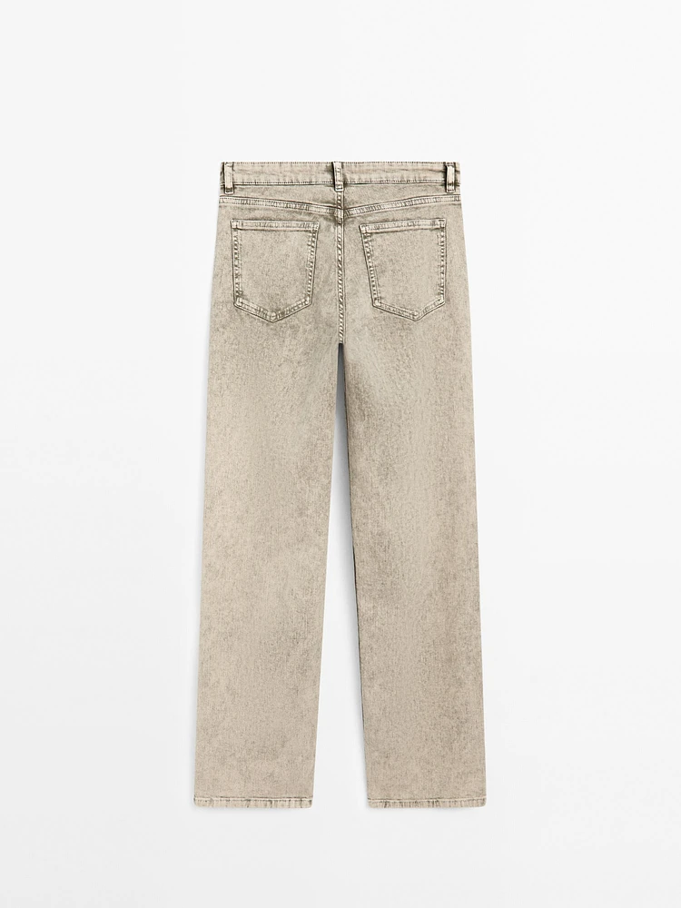 Mid-rise straight-leg cotton blend jeans