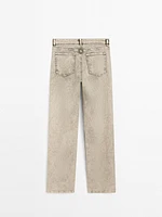 Mid-rise straight-leg cotton blend jeans
