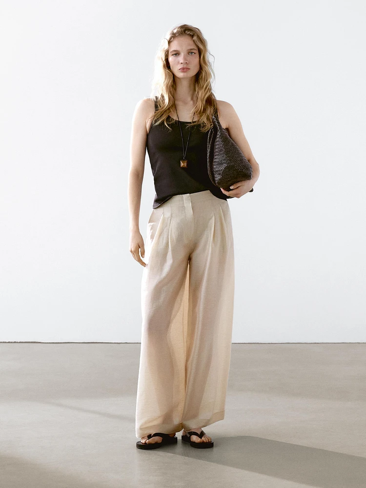 Pantalon à pinces fluide lin mélangé