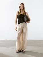 Pantalon à pinces fluide lin mélangé