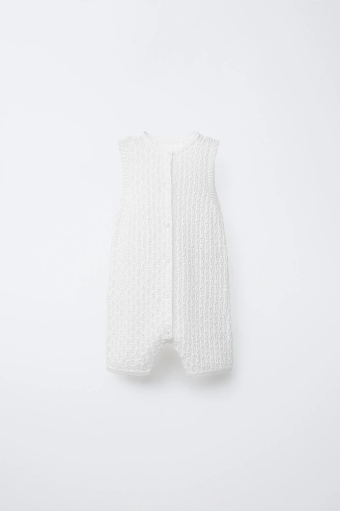 OPENWORK KNIT OVERALL SHORTS
