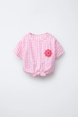 GINGHAM FLORAL PATCH SHIRT