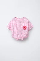 GINGHAM FLORAL PATCH SHIRT