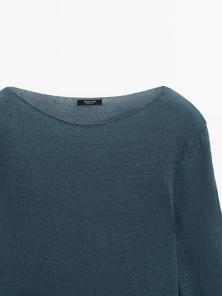 Linen blend cutwork sweater