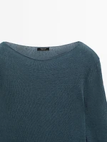 Linen blend cutwork sweater