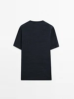 Linen blend contrast knit T-shirt