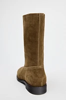 SPLIT LEATHER FLAT ANKLE BOOTS