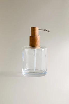 GLASS AND WOOD SOAP DISPENSER