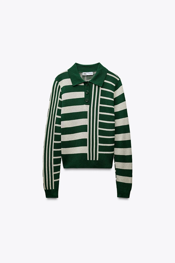 STRIPED KNIT POLO SWEATER