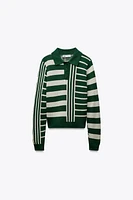 STRIPED KNIT POLO SWEATER