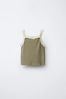 KNIT TOP WITH LACE STRAPS