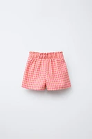 EMBROIDERED PLAID SHORTS