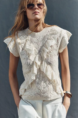 POINTELLE RUFFLED KNIT TOP