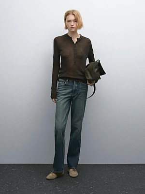 Jean taille haute bootcut en coton mélangé