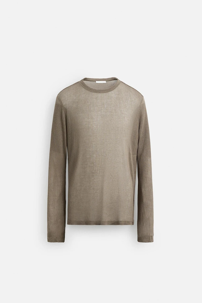 SEMI-SHEER RIBBED T-SHIRT