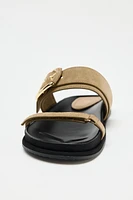 FLAT SUEDE STRAPPY SANDALS