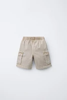 DISTRESSED EFFECT TWILL POCKET SHORTS