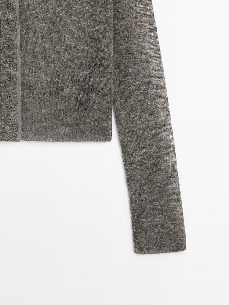 Short wool blend matching cardigan