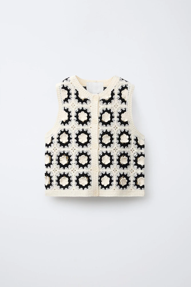 GILET EN MAILLE FLEURS