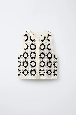 GILET EN MAILLE FLEURS