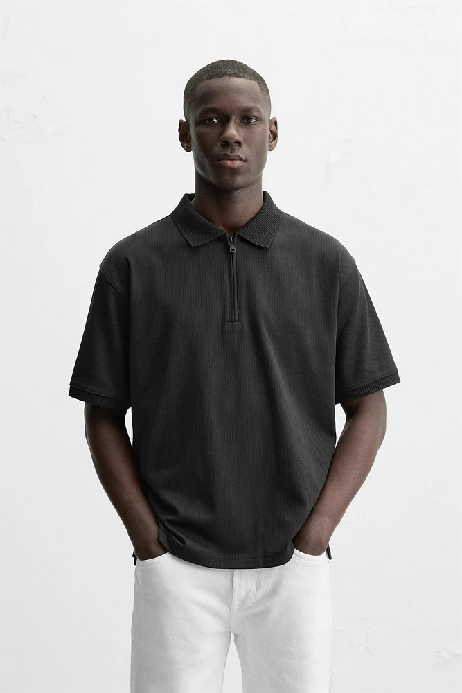 TEXTURED ZIP POLO SHIRT