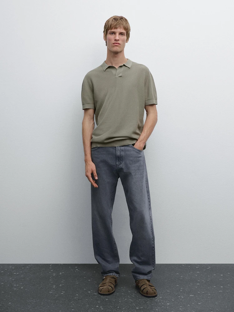 100% cotton knit polo collar sweater