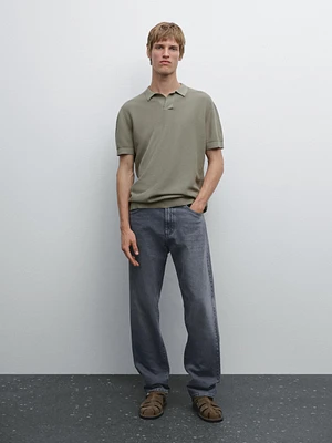 100% cotton knit polo collar sweater