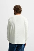 BUTTON-NECK CHECKERED T-SHIRT