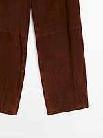 Low-rise cropped suede leather trousers