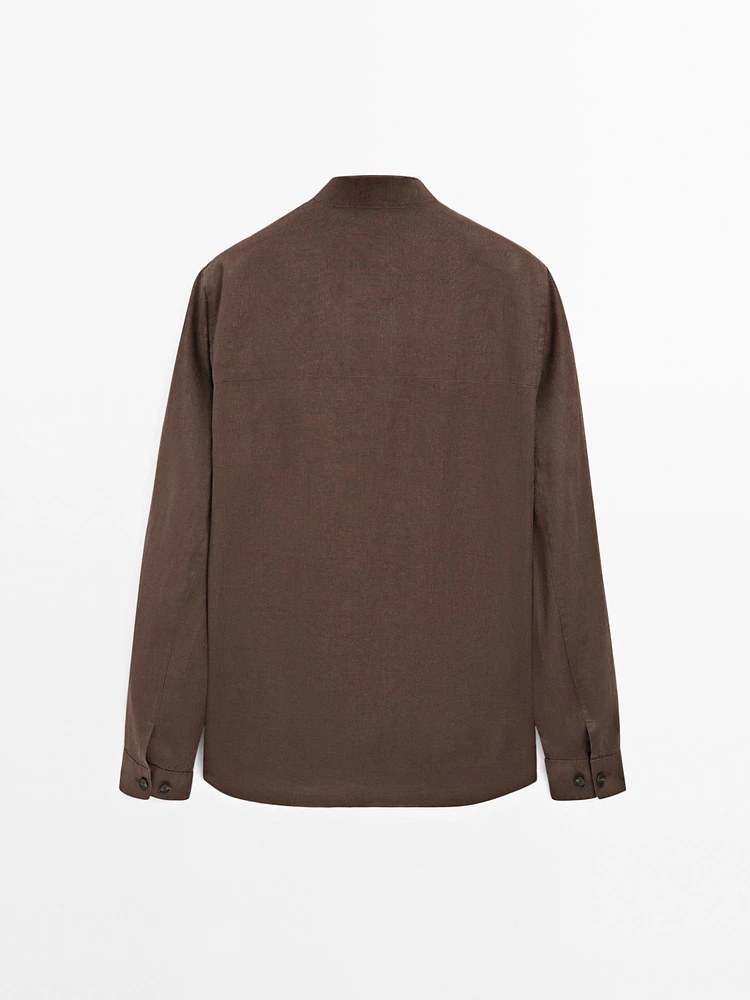 100% linen stand collar overshirt