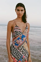 PATCHWORK PRINT MIDI DRESS